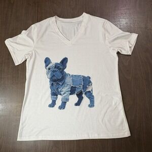 Tshirt women French Bulldog Graphic Pet Dog Frenchie Patchwork Denim Custom